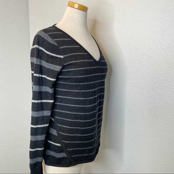 Smartwool Striped Asymmetrical Wool V-Neck Sweater - Picture 2 of 7